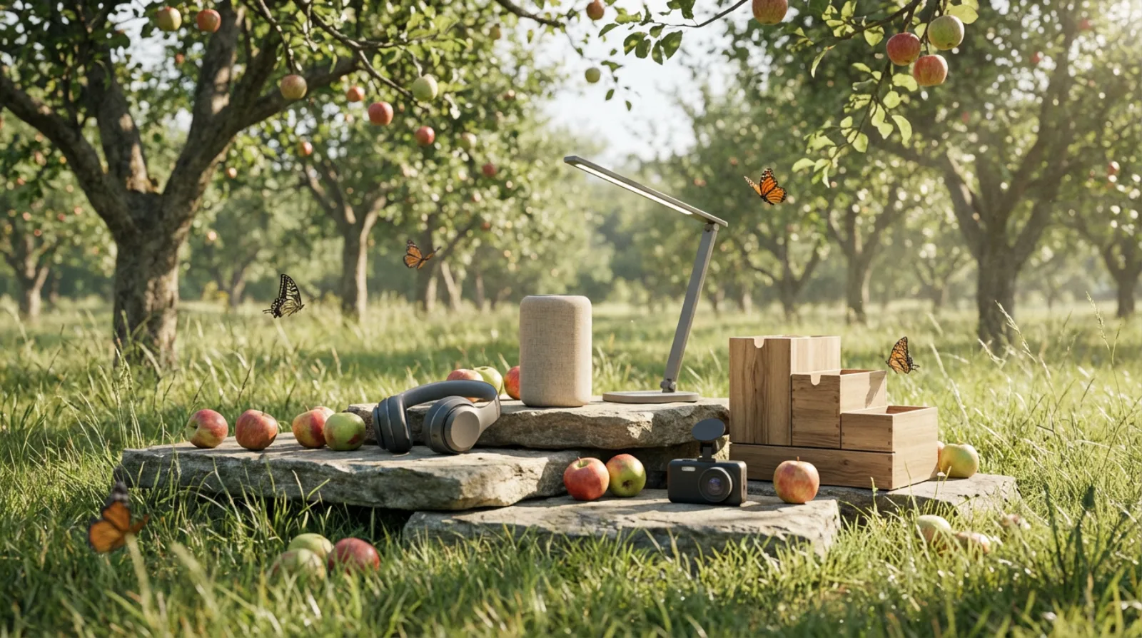Suppl'Eye product staging in an orchard scene
